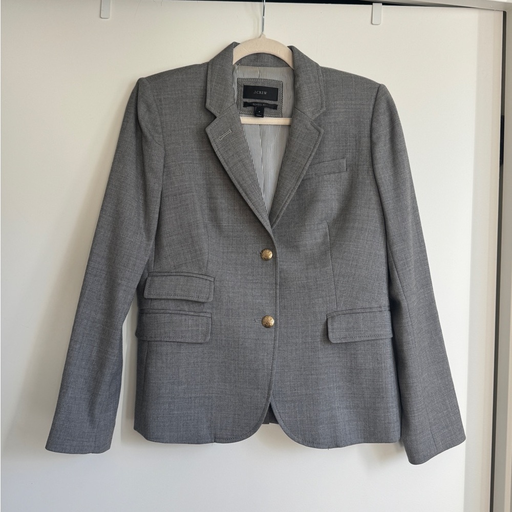 J. Crew Women's Classic Gray Blazer with Gold Buttons 98% Wool